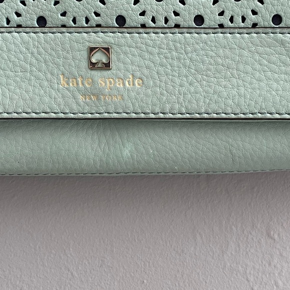 Kate Spade Mint Green Leather Perforated Flap Shoulder Bag - Picture 8 of 14